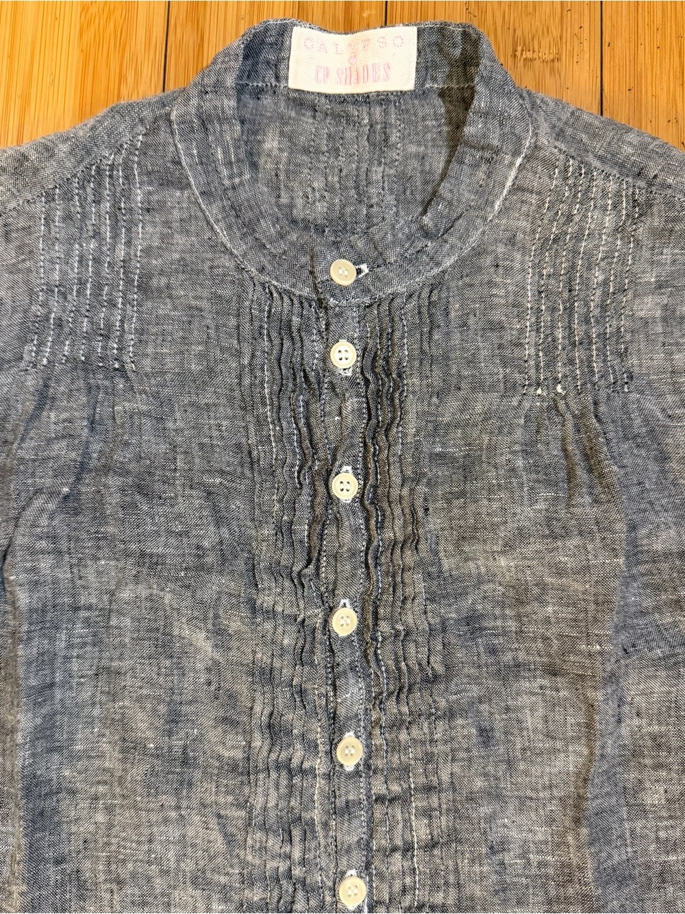 CP Shades x Calypso Light Blue Linen Pintuck Tunic Grey Blue Size XS - Picture 4 of 13